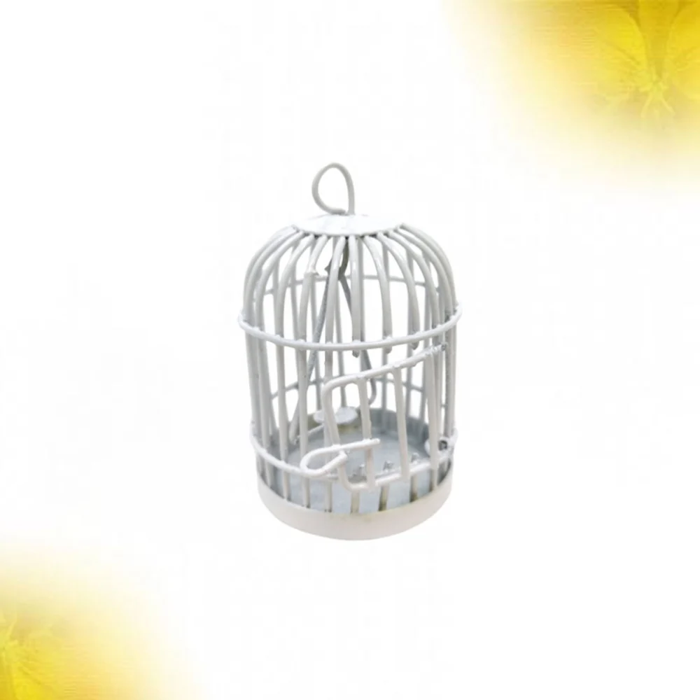 Simulated Birds Cage Model Hangable Toys Micro Decors Photograph Layout Props Alloy Ornaments for Doll House Micro World (White)