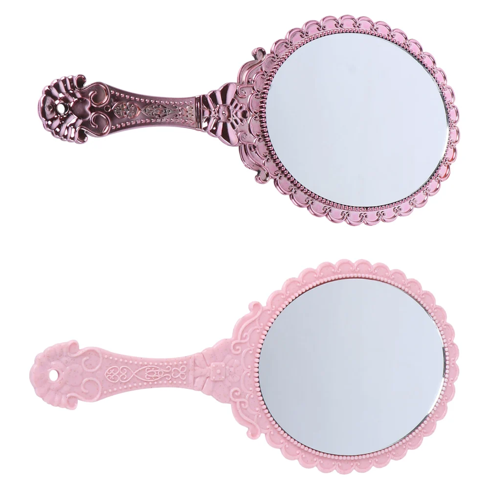 2pcs Delicate Ladies Makeup Mirror Ladies Cosmetic Mirror Portable Handle Mirror