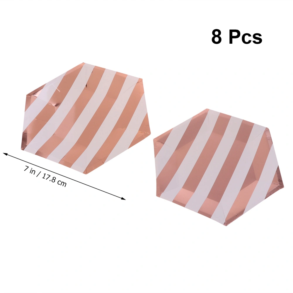 69PCS Rose Gold Stripes Party Supplies Set Paper Plates Cup Straws Napkins Tableware Set for Birthday Wedding Festival