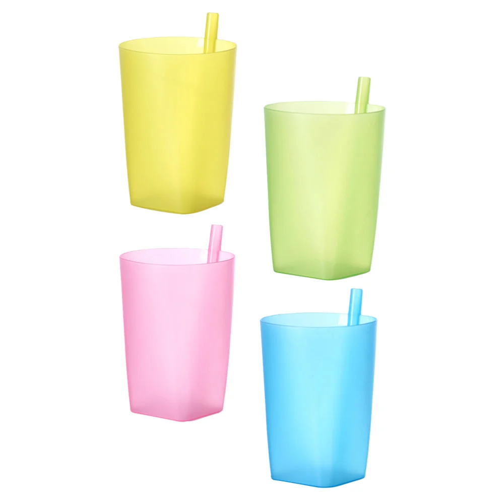 4pcs Baby Candy Color Sippy Cups Children Feeding and Drinking Straw Cups