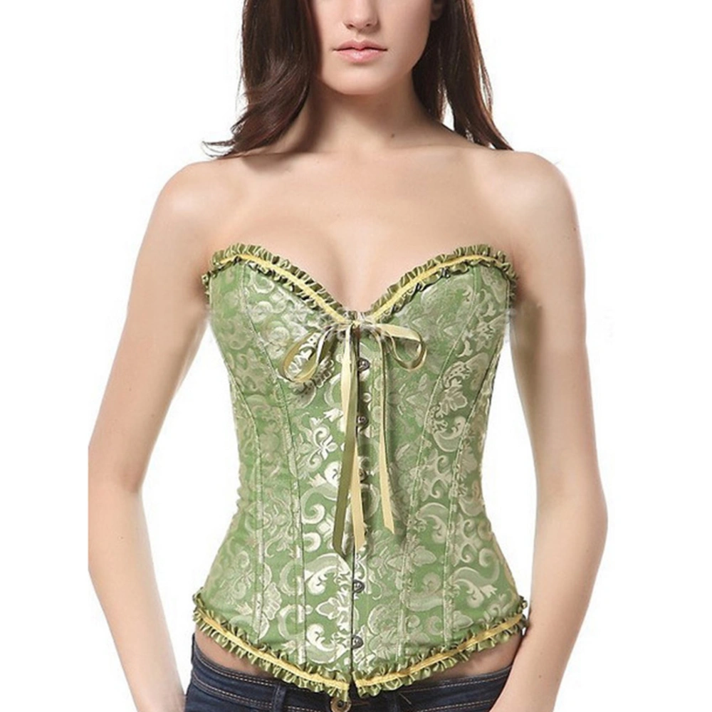 Women's Vintage Lace Up Boned Overbust Corset Bustier Bodyshaper - Size M(Green)