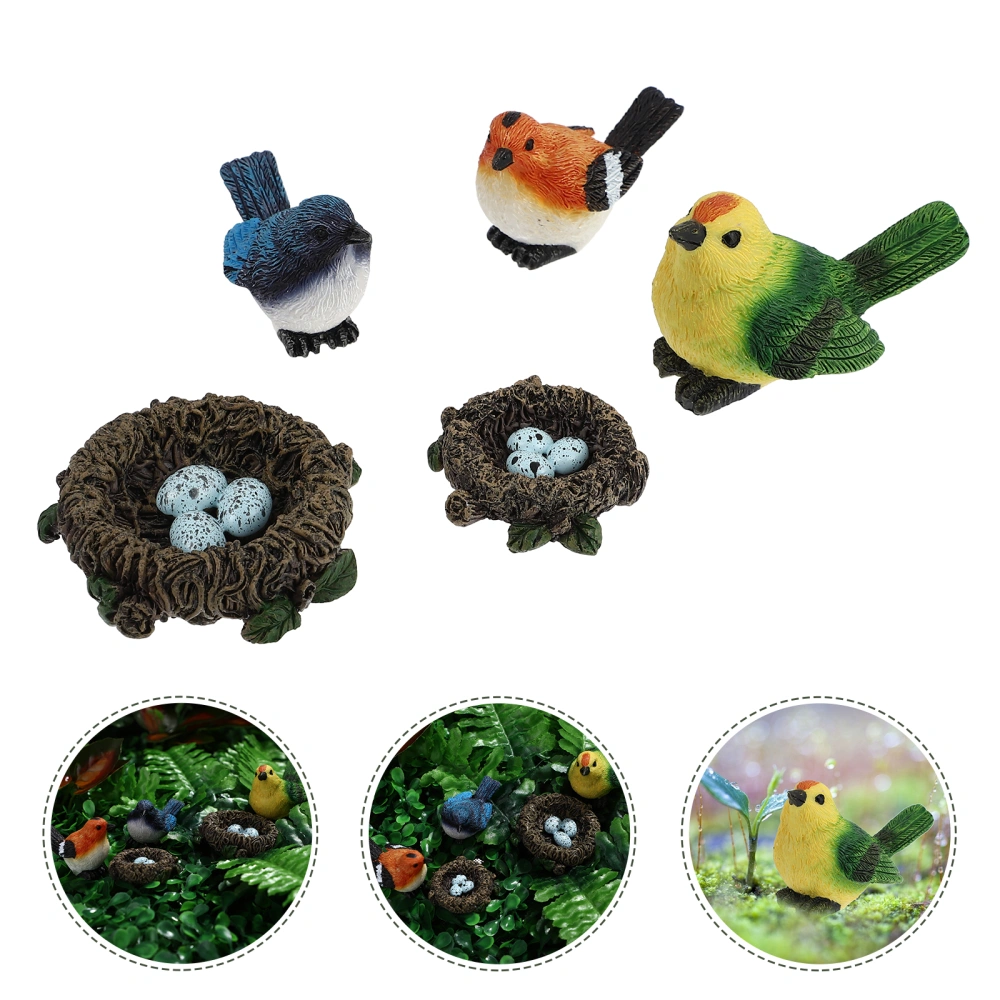 5pcs Bird Micro Landscape Decoration Animal Statue Resin Bird Nest Adornment