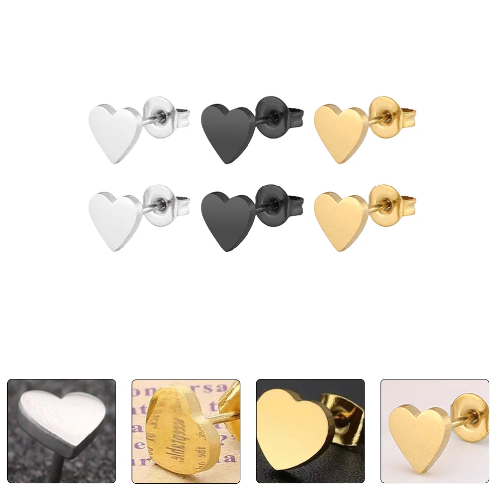 3 Pairs Stainless Steel Ear Studs Creative Earrings Ear Jewelry (Assorted Color)