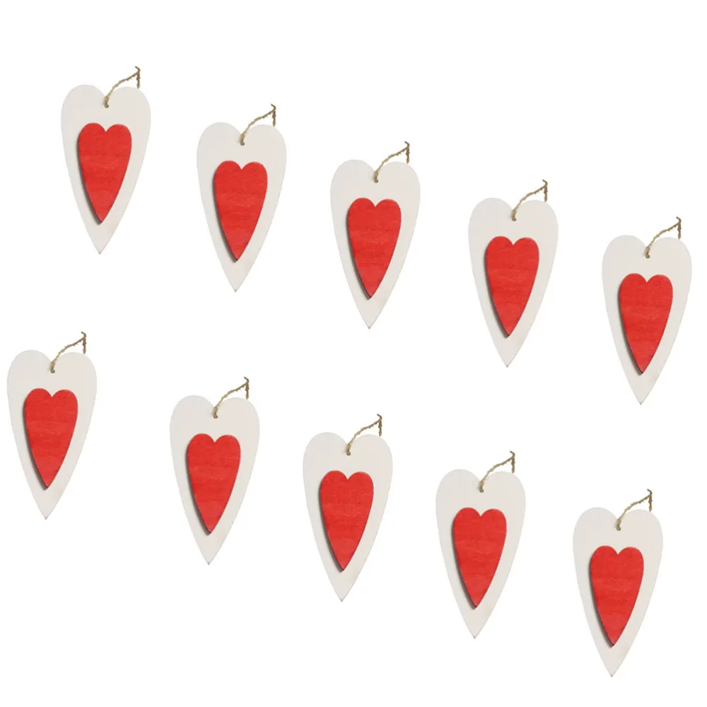 10Pcs Heart-Shape Wood Slice Wooden Pendant Ornament Festival Crafts Supplies