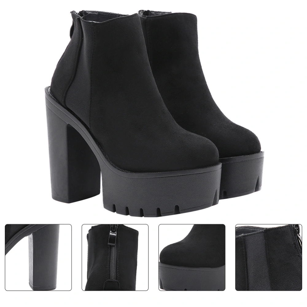 1 Pair of Delicate Winter Heels Exquisite Female Booties Short Bootie (Black)