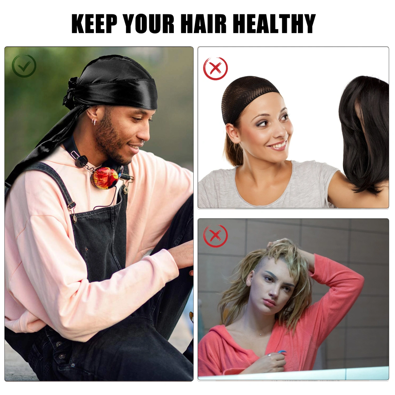 4pcs Silky Durag for Men Women Polyester Silky Durags Long Tail Headwrap Turban