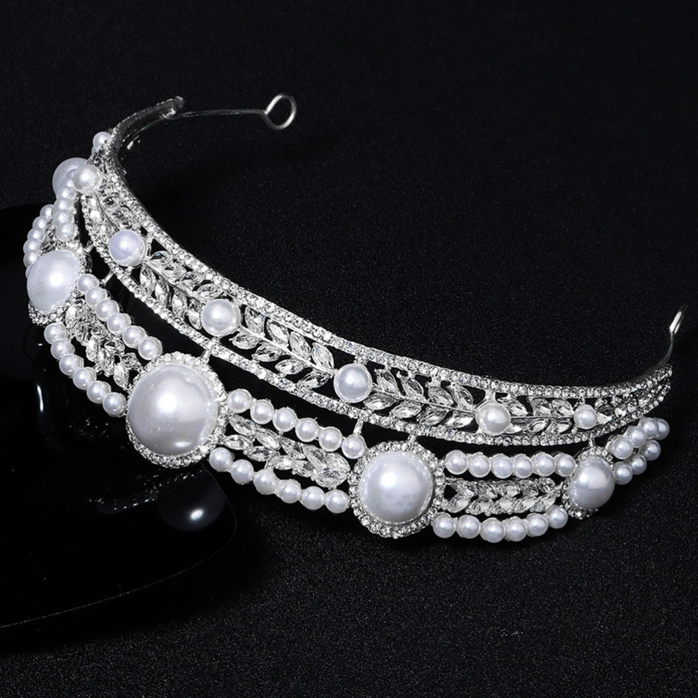 Wedding Pearls Crown Rhinestones Headband Costume Party Cosplay Hair Accessory