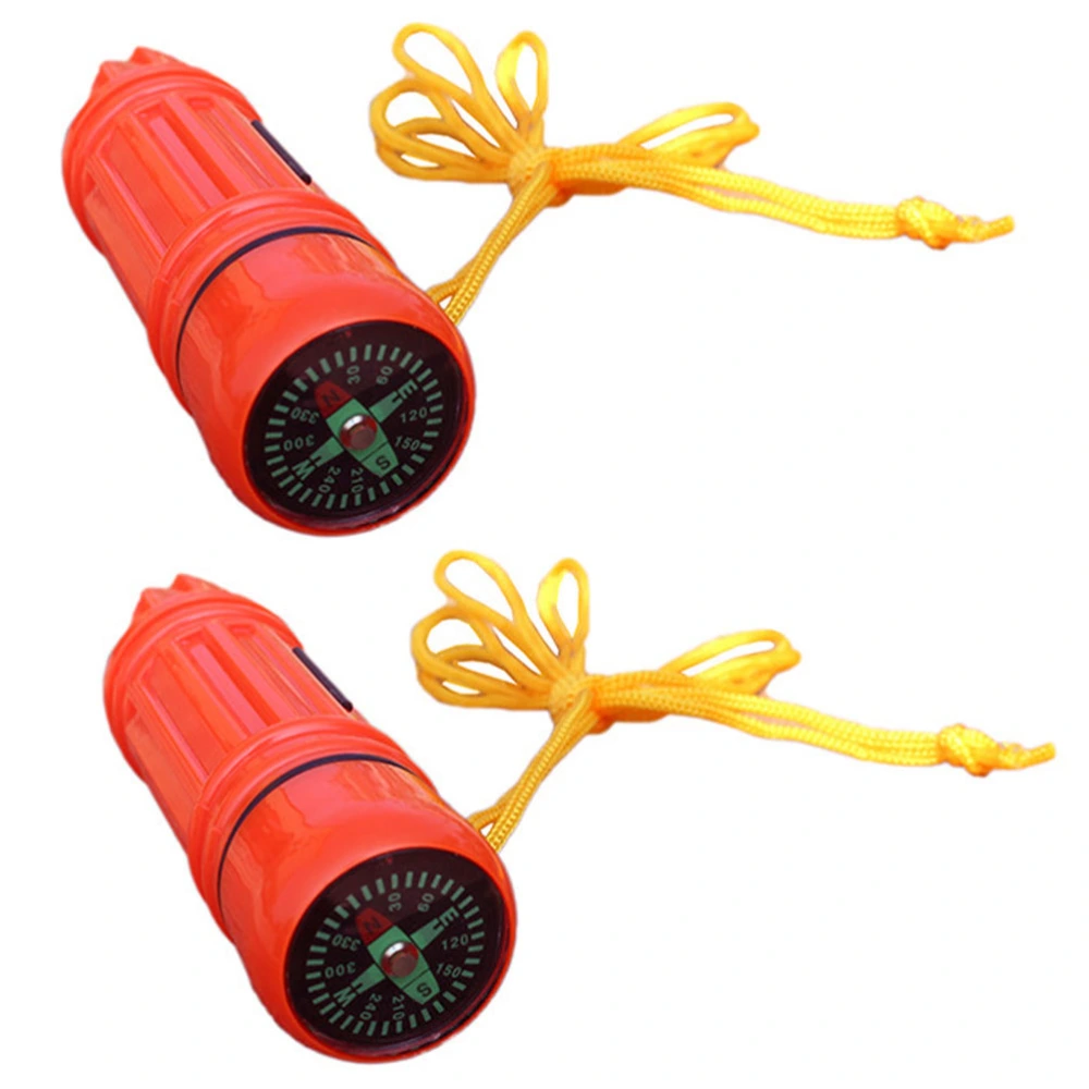 2Pcs Survival Whistle Compass Flint Waterproof Bin Reflector Emergency Whistle