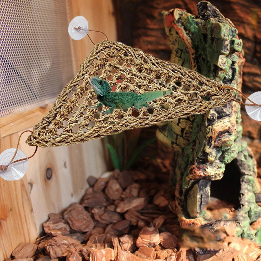 Stable Triangle Hanging Bed Lizard Hammock Swing Mat Small Hermit Crabs Geckos Bed Mats Pet Reptile Accessories (With Suckers)