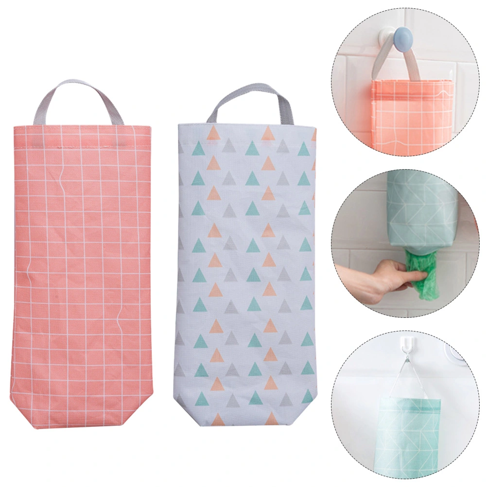 2pcs Oxford Cloth Trash Bag Storage Pouch Kitchen Hanging Garbage Bag Pouch