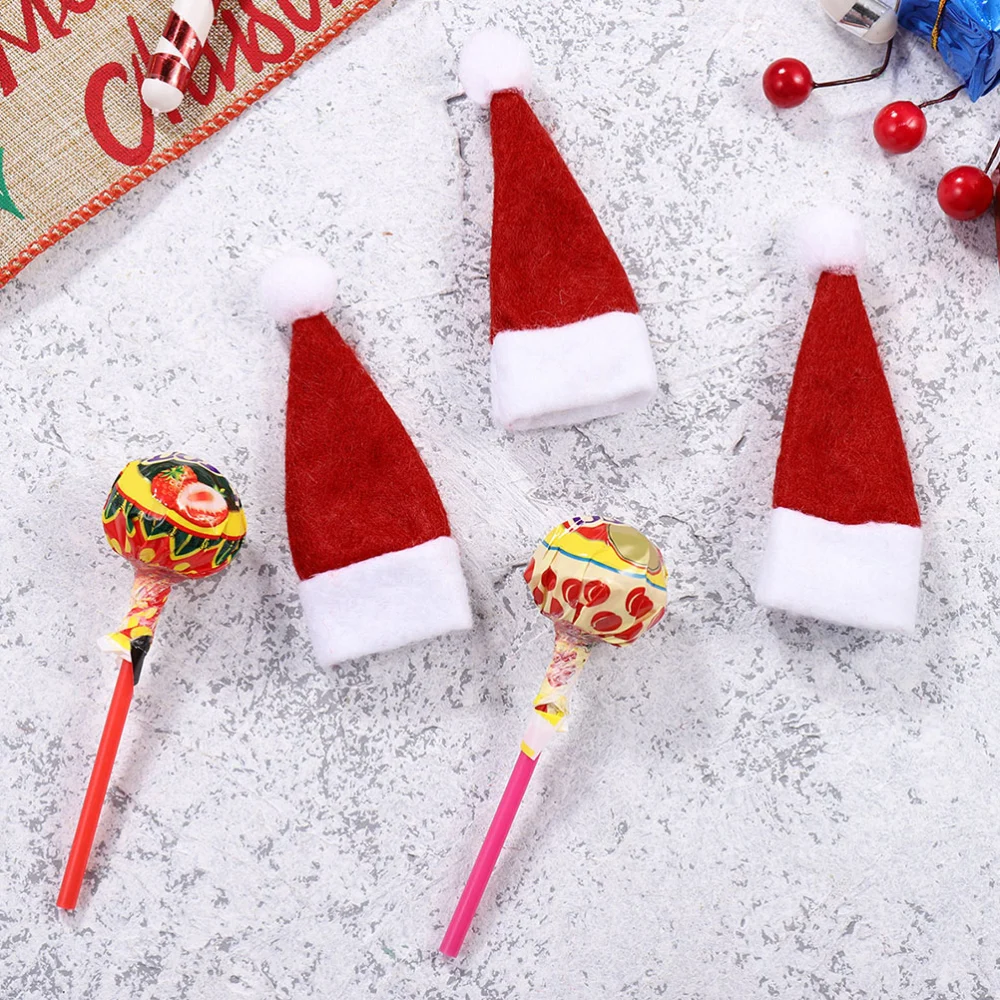 50Pcs Lovely Santa Hat Decors Christmas Ornaments Mini Xmas Lollipop Covers