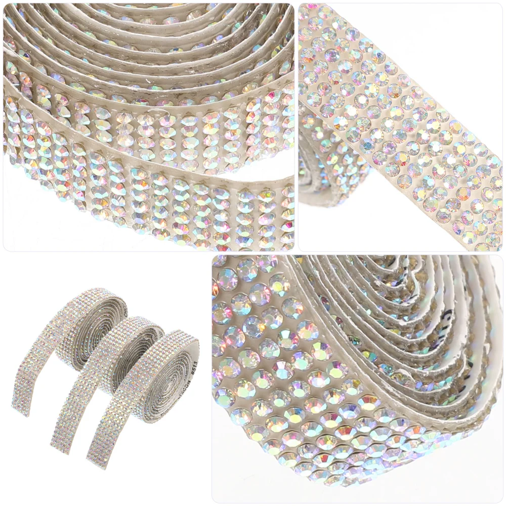 3 Rolls Self Adhesive Rhinestone Ribbons Bling Rhinestone Rolls DIY Crafts