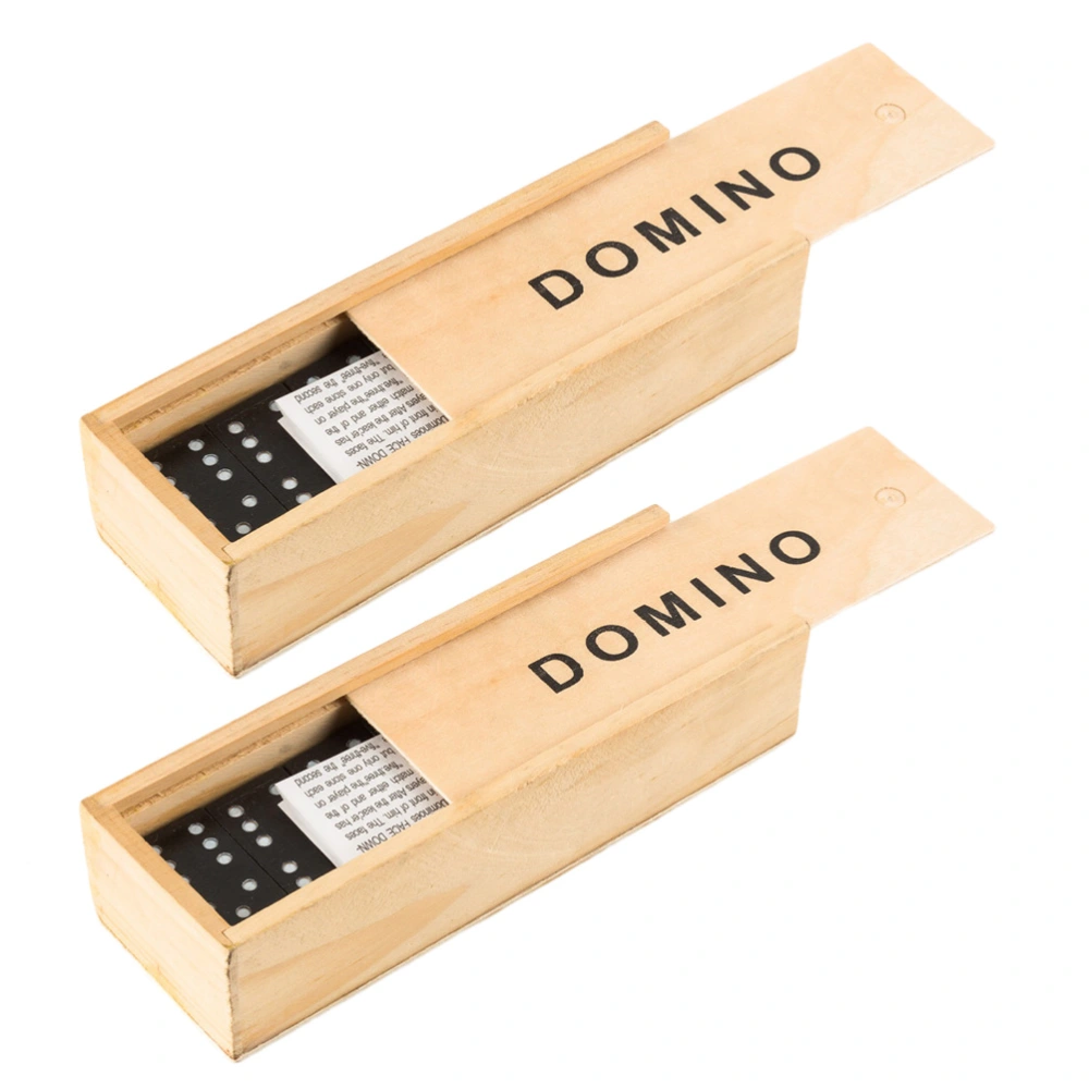 2 Sets Black Wooden Domino Blocks Set Stacking Toy Blocks Domino Board Games Playing Game Science Teaching Domino Toys Table Game