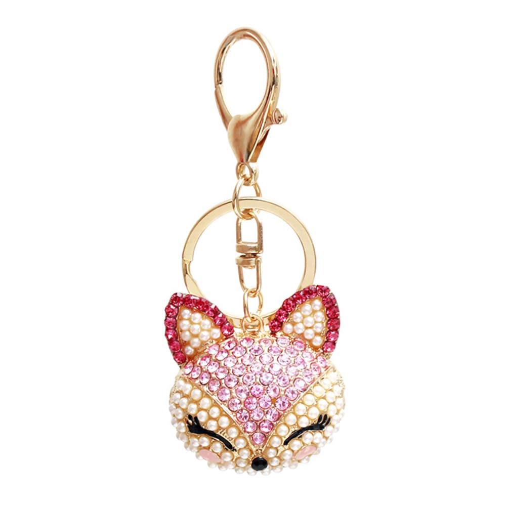 Alloy Keychain Head Shape Rhinestone Key Ring Metal Creative Pearl Keyring Fashionable Gift Hanging Ornament for Girls and Women