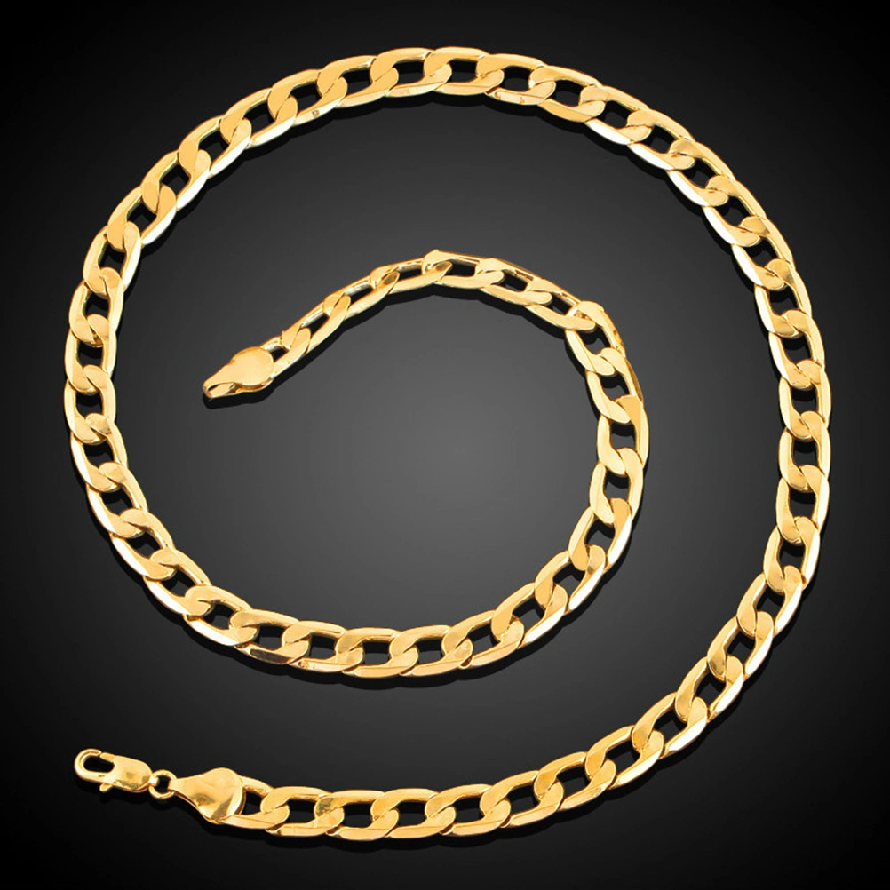 24 Inch Men Chain Hip Hop Necklace Punk Style Jewelry 18K Gold Plated Link Chain 7mm