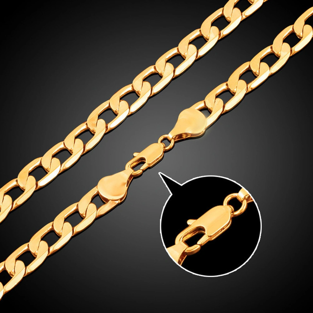 24 Inch Men Chain Hip Hop Necklace Punk Style Jewelry 18K Gold Plated Link Chain 7mm