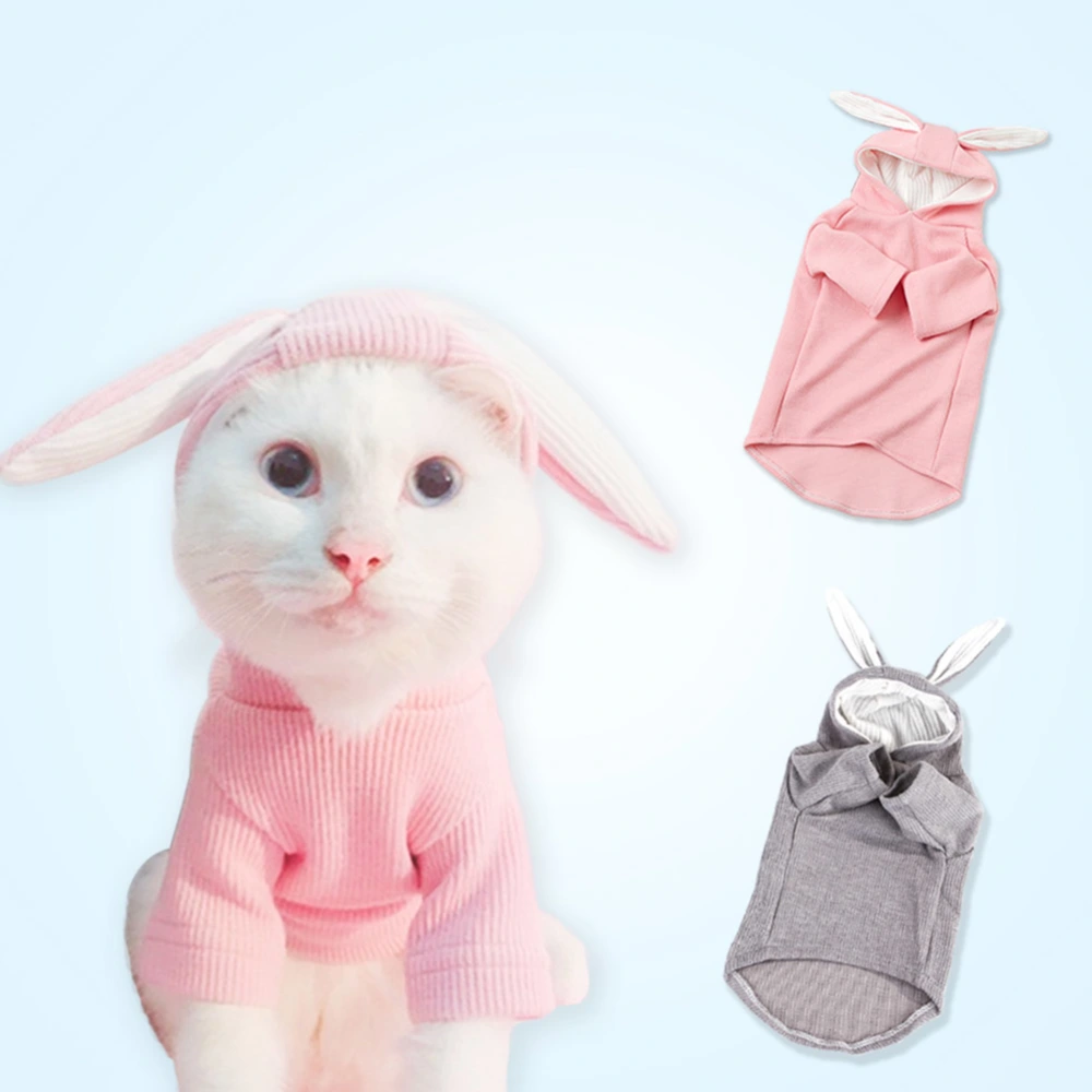 Rabbit Ear Hoodie Pet Clothes with Hat Adorable Knitted Costume for Puppy Dog Cat (Pink Size XXL)