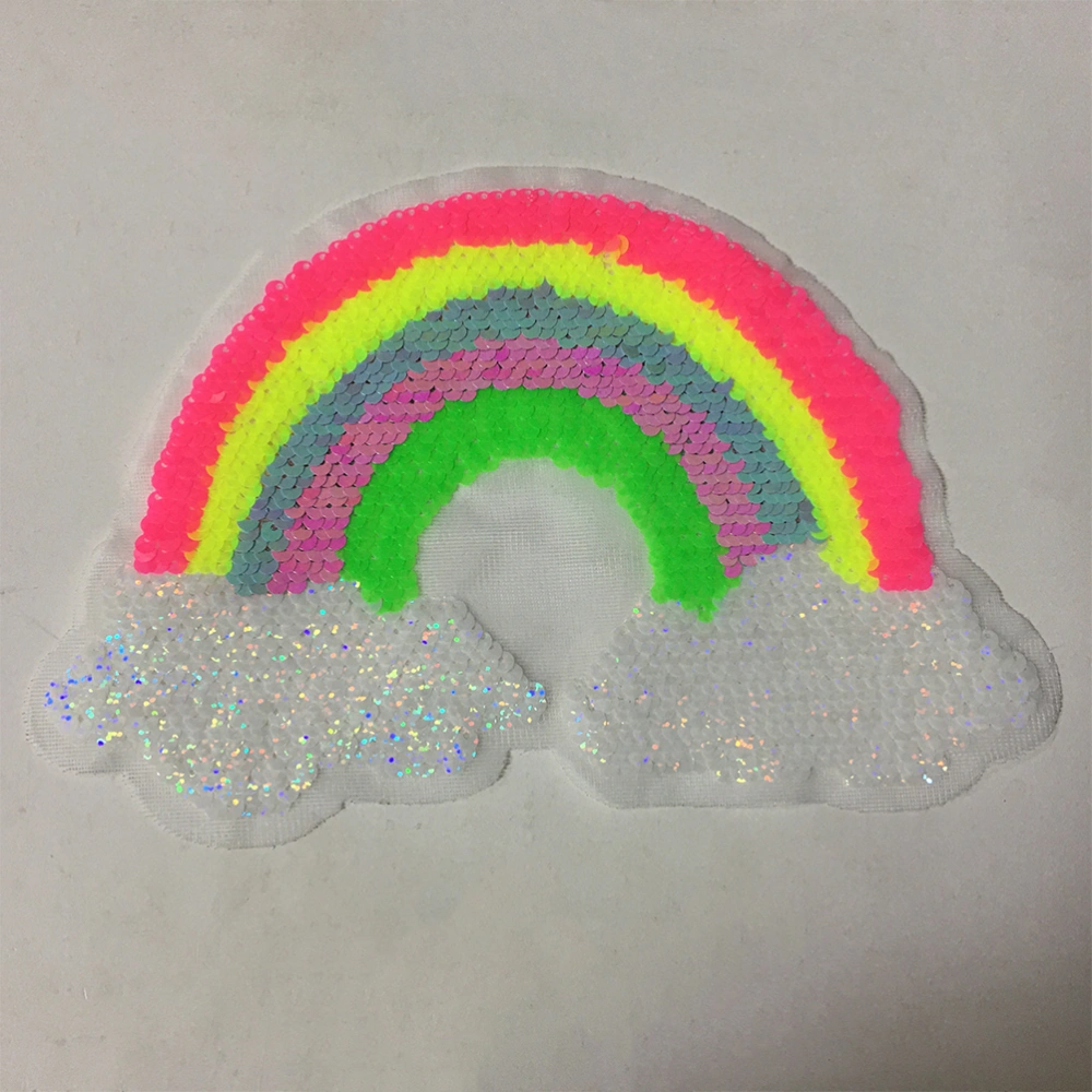 2pcs Rainbow Reversible Color Sequins Double-sided Color Changing Sequin Embroidered Sewing Patch Embroidered Applique