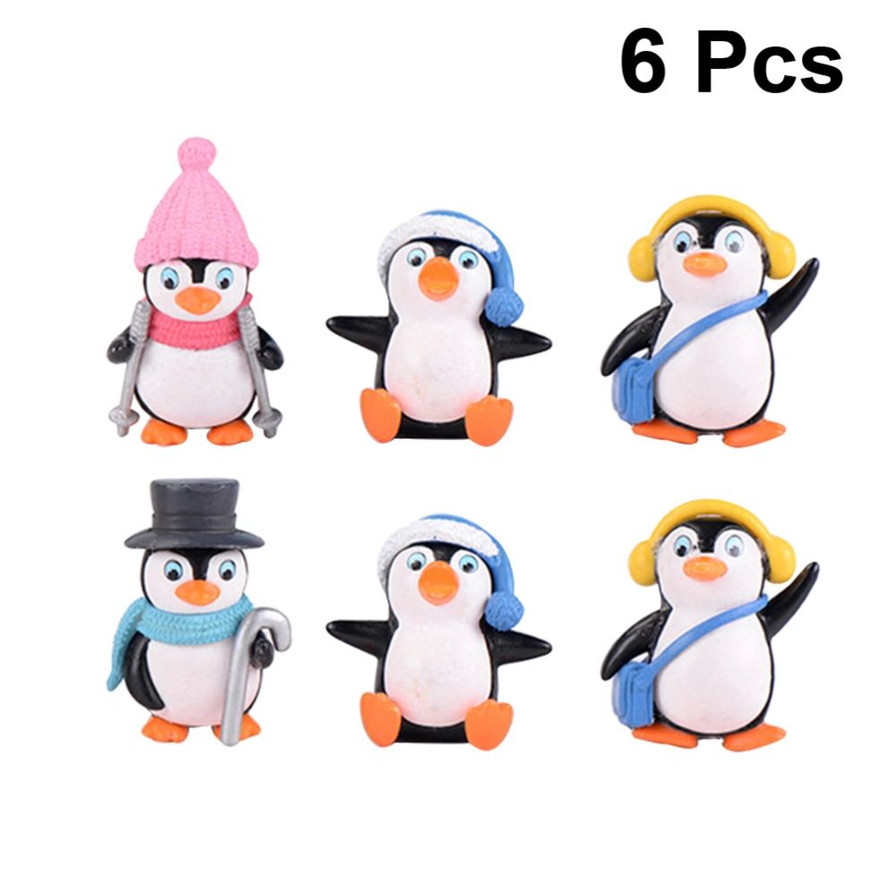 6Pcs Winter Clothes Penguin Ornaments Lovely Penguin Doll Crafts Cartoon Micro Landscape Decoration Funny Phone Pendants DIY Adornment Toy (Mixed Pattern)