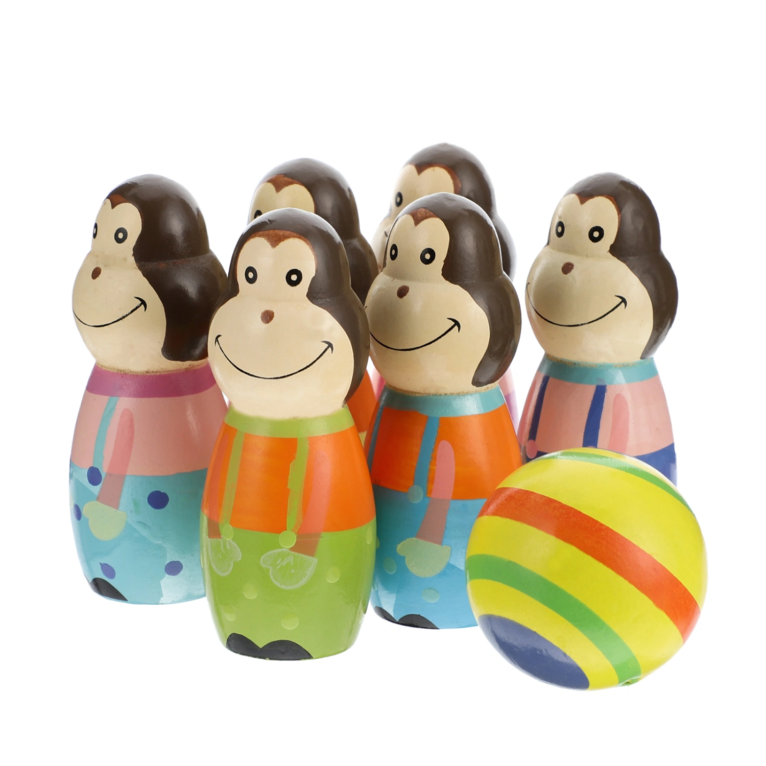 1 Set Children Bowling Ball Set Wooden Bowling Games Toy Cartoon Bowling