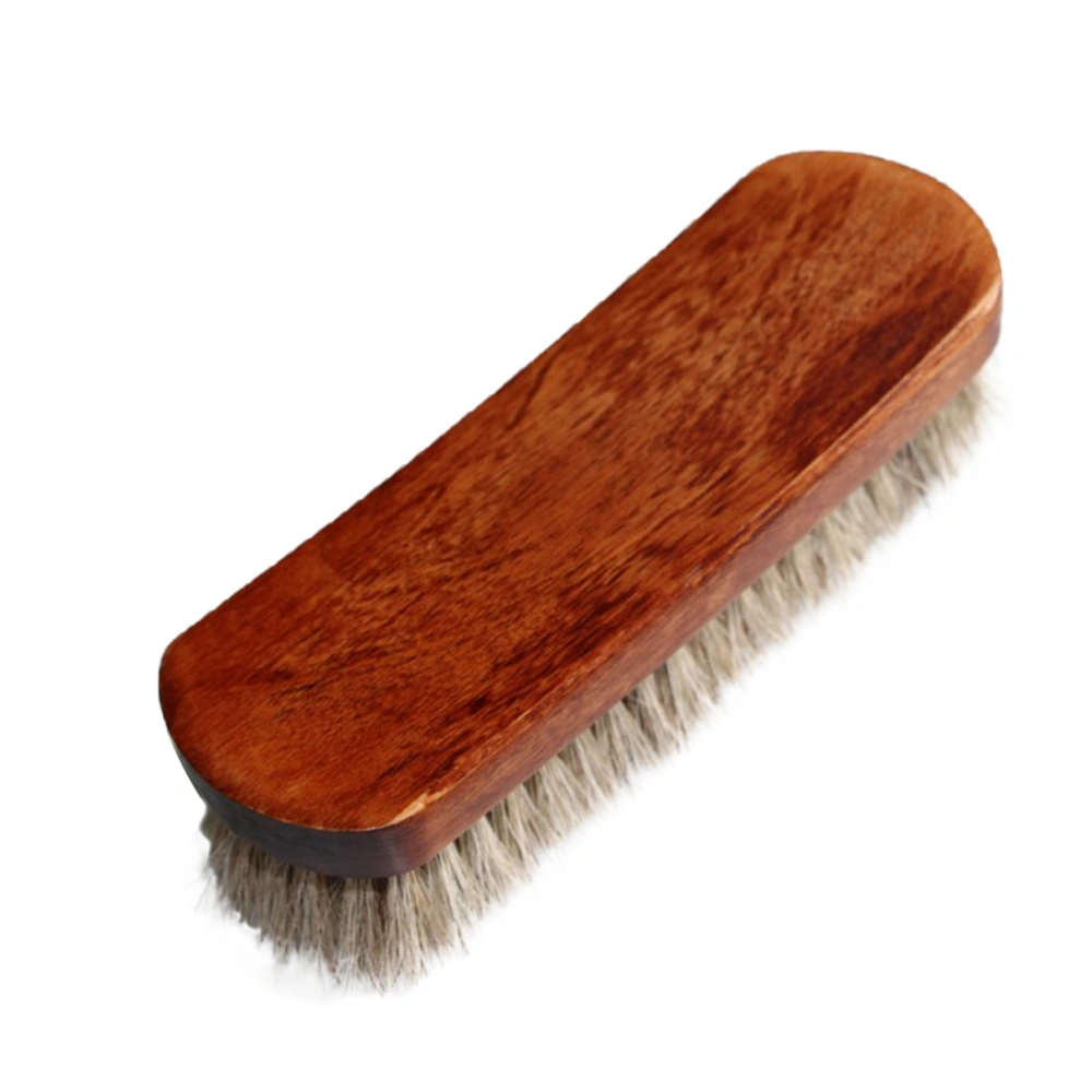 Horse Hair Shoes Brush Shoes Polishing Brush Wooden Handle Shoe-Shiner Leather Care Brushes for Home Dark Color