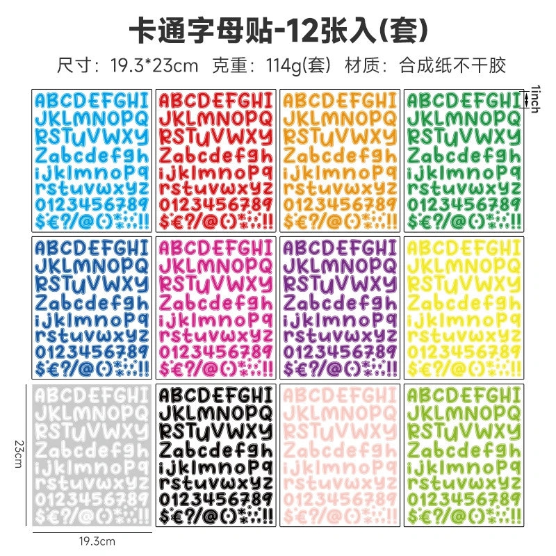 12 Sheets of Adhesive Stickers Colored Alphabet Number Stickers Multi-use Letter Number Stickers