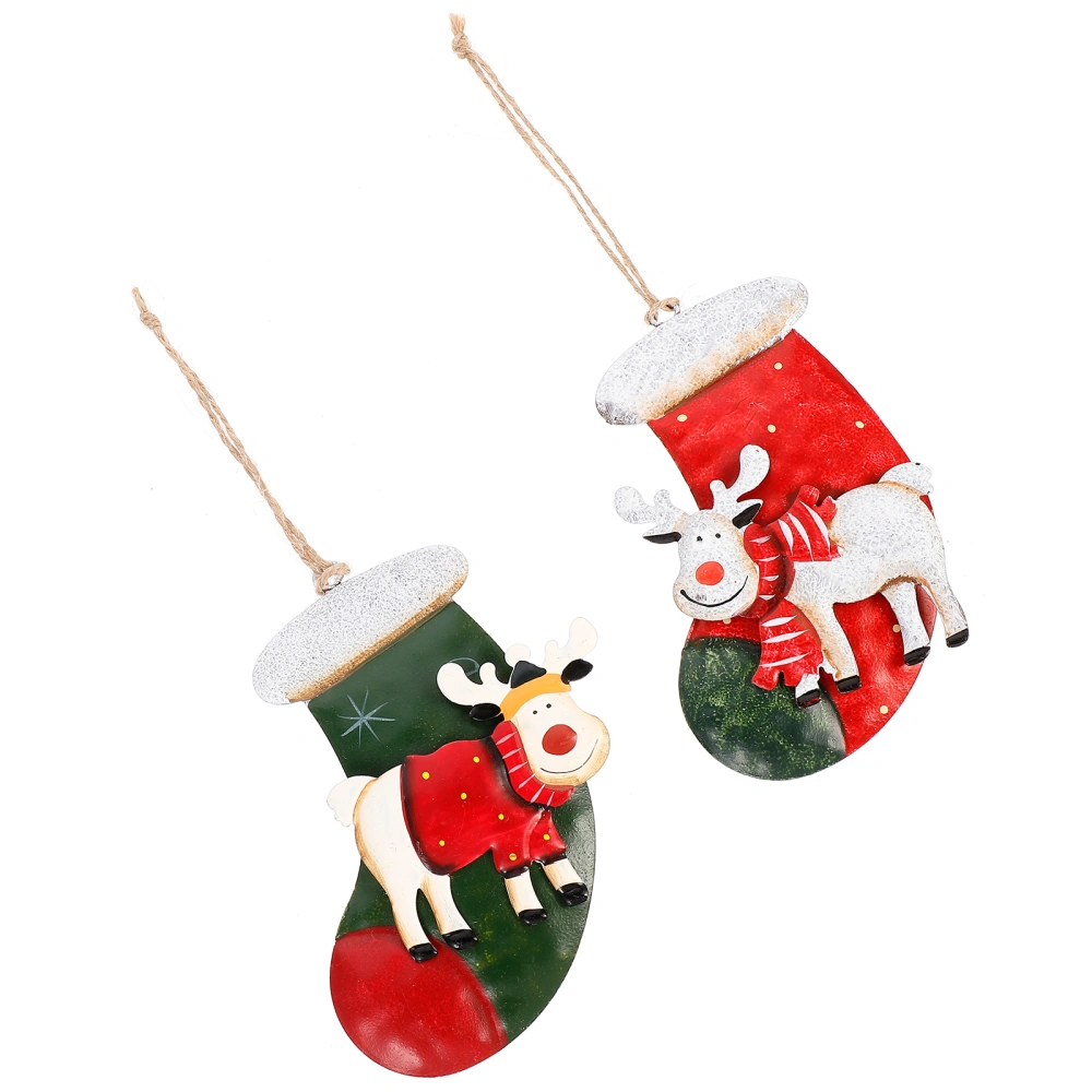 2Pcs Creative Christmas Iron Sock Pendants Christmas Decorations Xmas Tree Decor