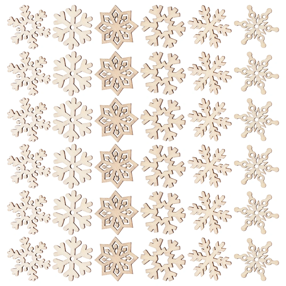 200pcs Christmas Wooden Pieces DIY Snowflake Pendant Decorative Ornaments