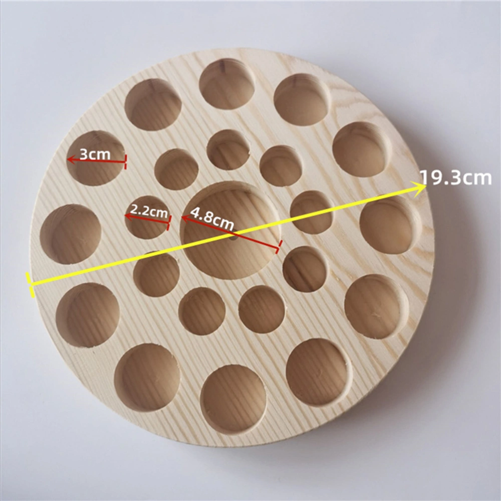 22 Grids Wooden Board Essential Oil Bottle Storage Tray Round Plate Nail Polish Box Aroma Accessories Container Display Rack (Khaki)