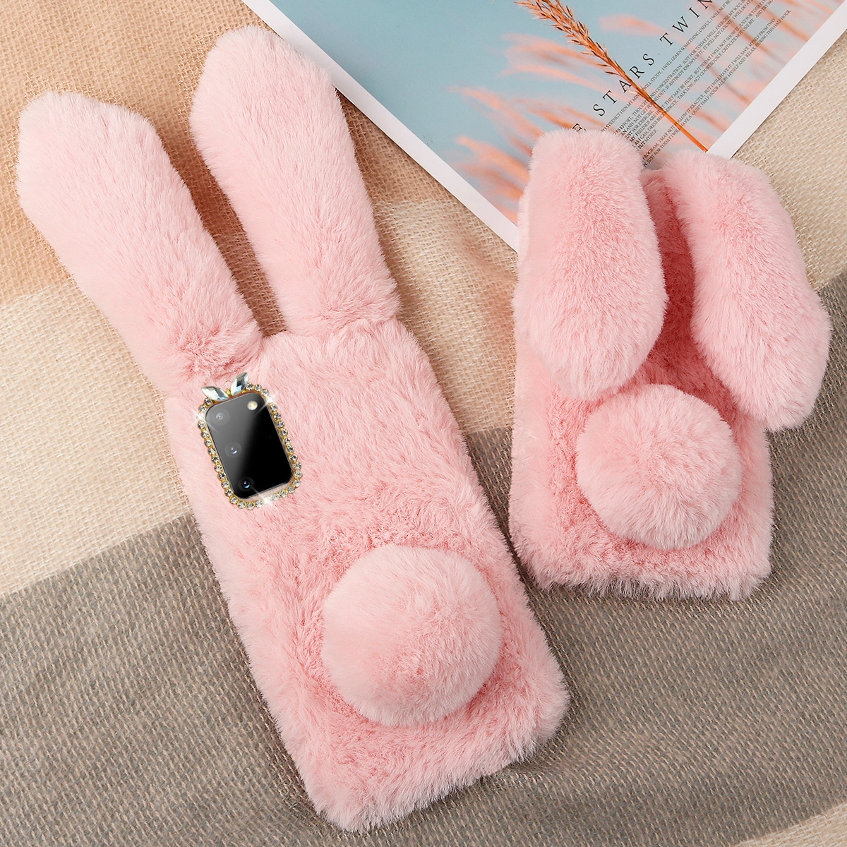 All Match Phone Shell Adorable Phone Cover Plush Phone Case Winter Warm Phone Protector Compatible for Galaxy S20 (Pink)