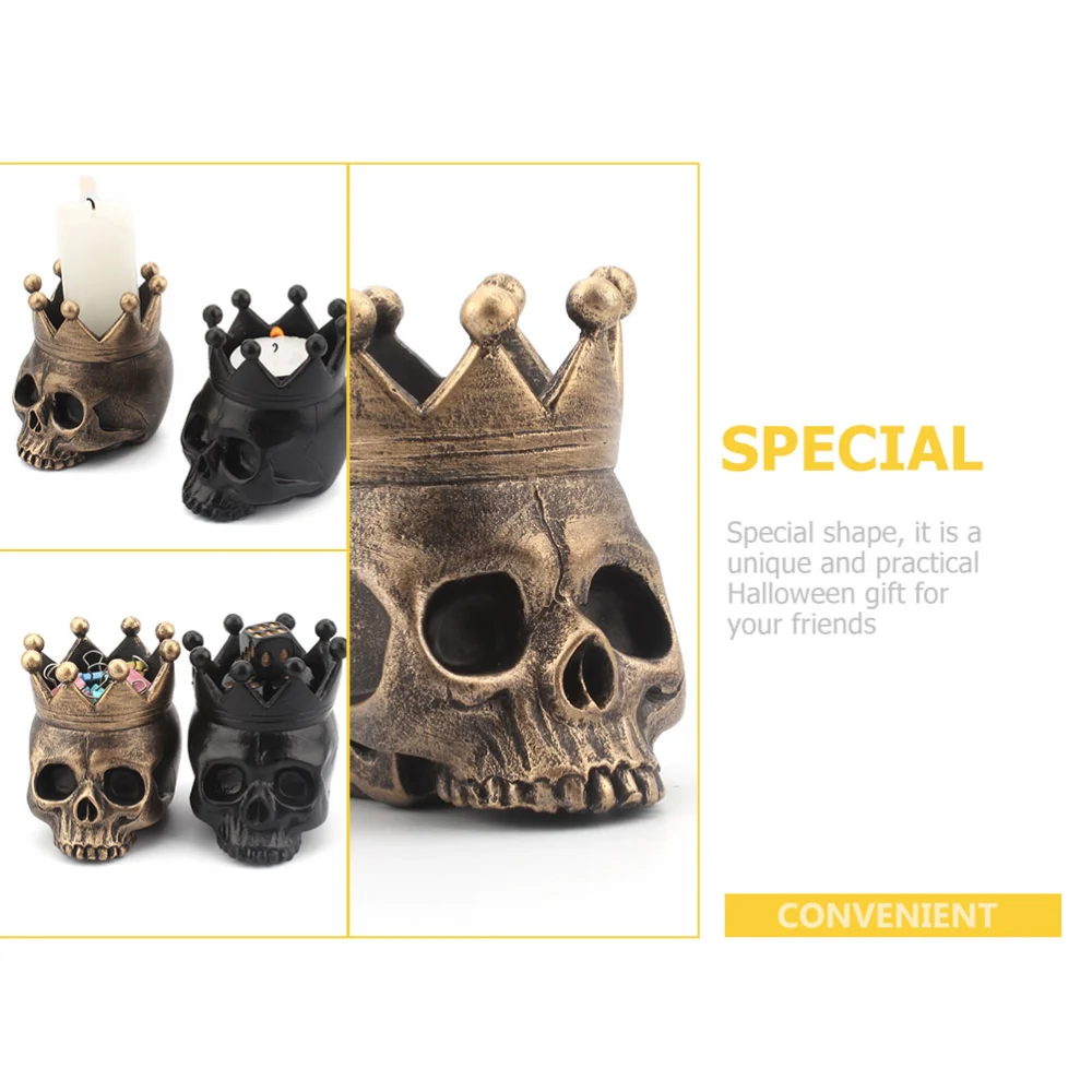 2pcs Skull Ccandle Holder Halloween Candle Holders Halloween Skull Crown Decoration