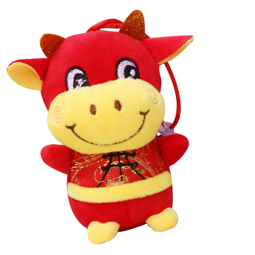 1pc Chinese Style Ox Cattle Plush Doll Ornament 2021 New Year Decoration (Red)