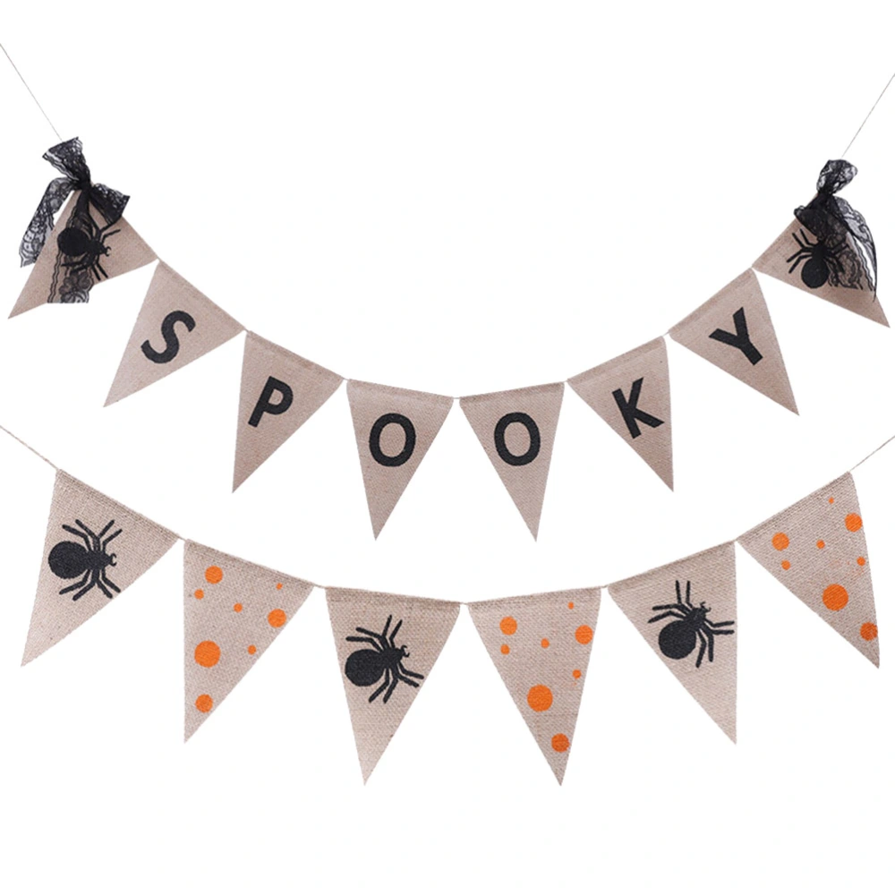 Halloween Bunting Banner Set Linen Spooky Letters Spider Banner Suits Home Party Decorations Halloween Props Supplies (F)