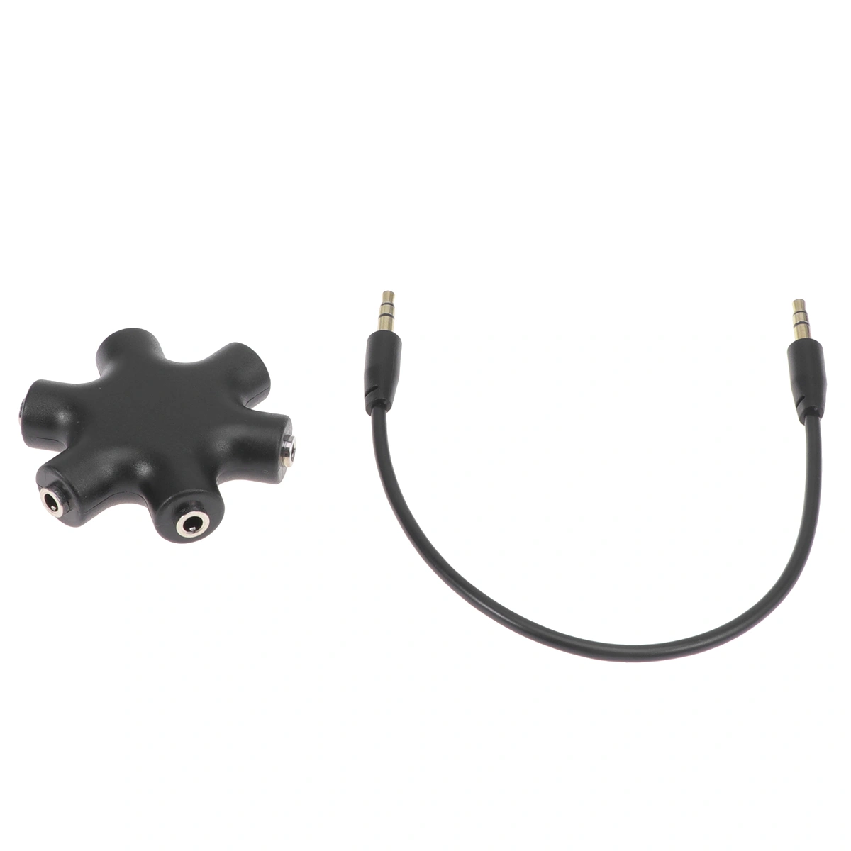 Hexangular Headphone Jack Splitter 5 Way 6 Port Female Audio Connector Adapter for Phone Music Player PC (Black)