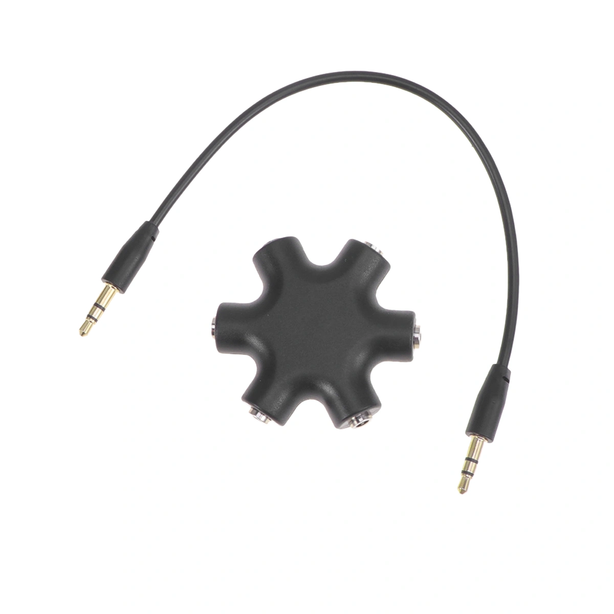 Hexangular Headphone Jack Splitter 5 Way 6 Port Female Audio Connector Adapter for Phone Music Player PC (Black)