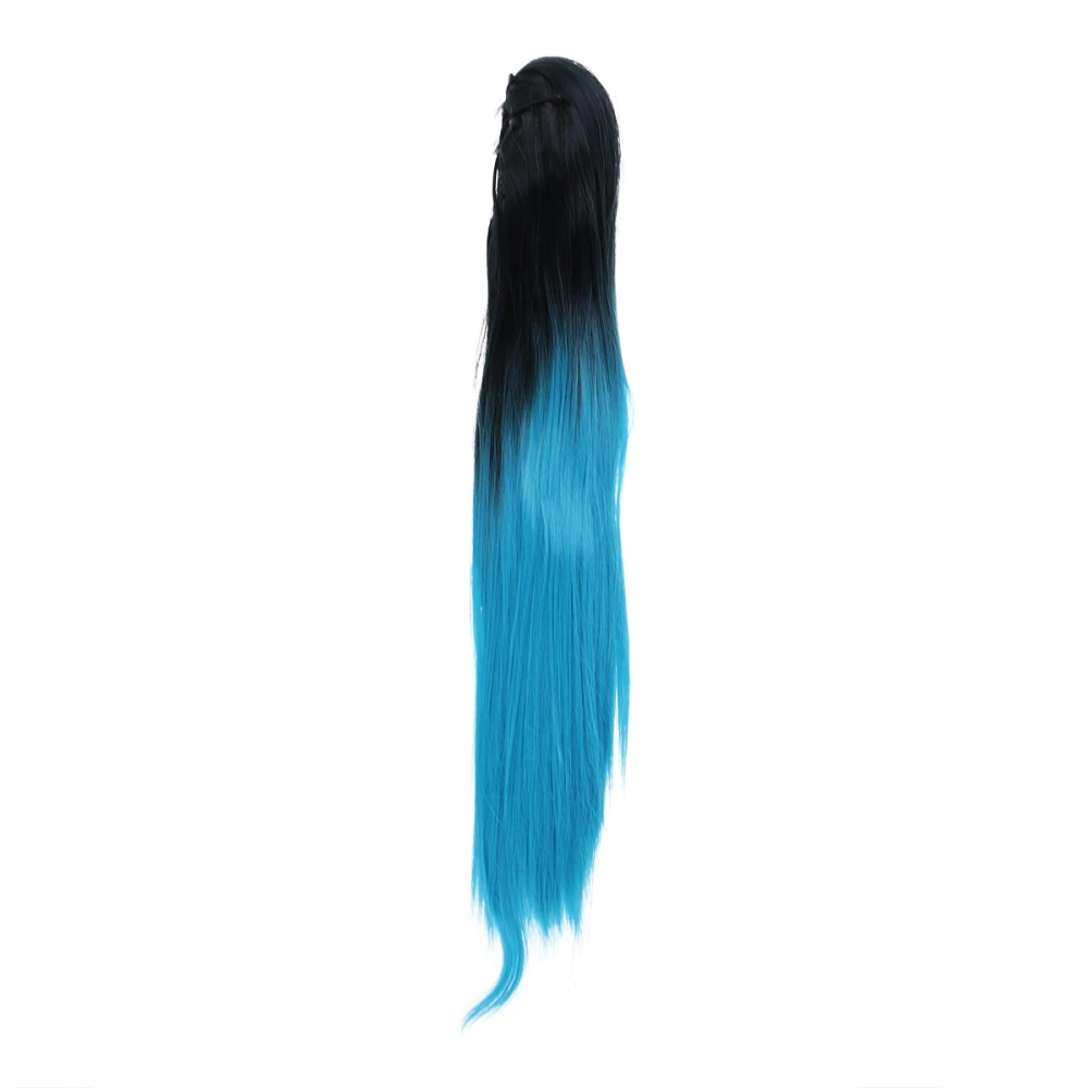 Long Straight Gradient Synthetic Hair Wig Jaws Clamp Ponytails Hair Extensions Ponytails Wig Hairpiece (Black and Turquoise)