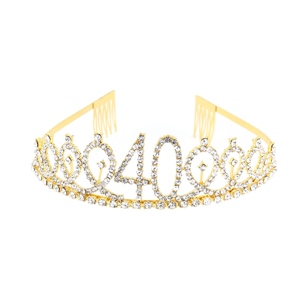 1PC Rhinestone Crown with Alloy Insertion Hair Comb Decorative Crown Hair for 40th Birthday (Golden)