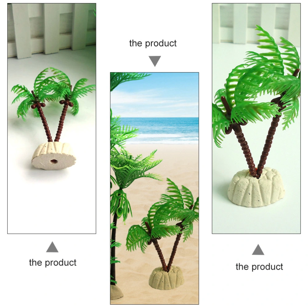 12Pcs Mini Emulation Coconut Tree Fish Tank Ornament Home Decoration (Green)