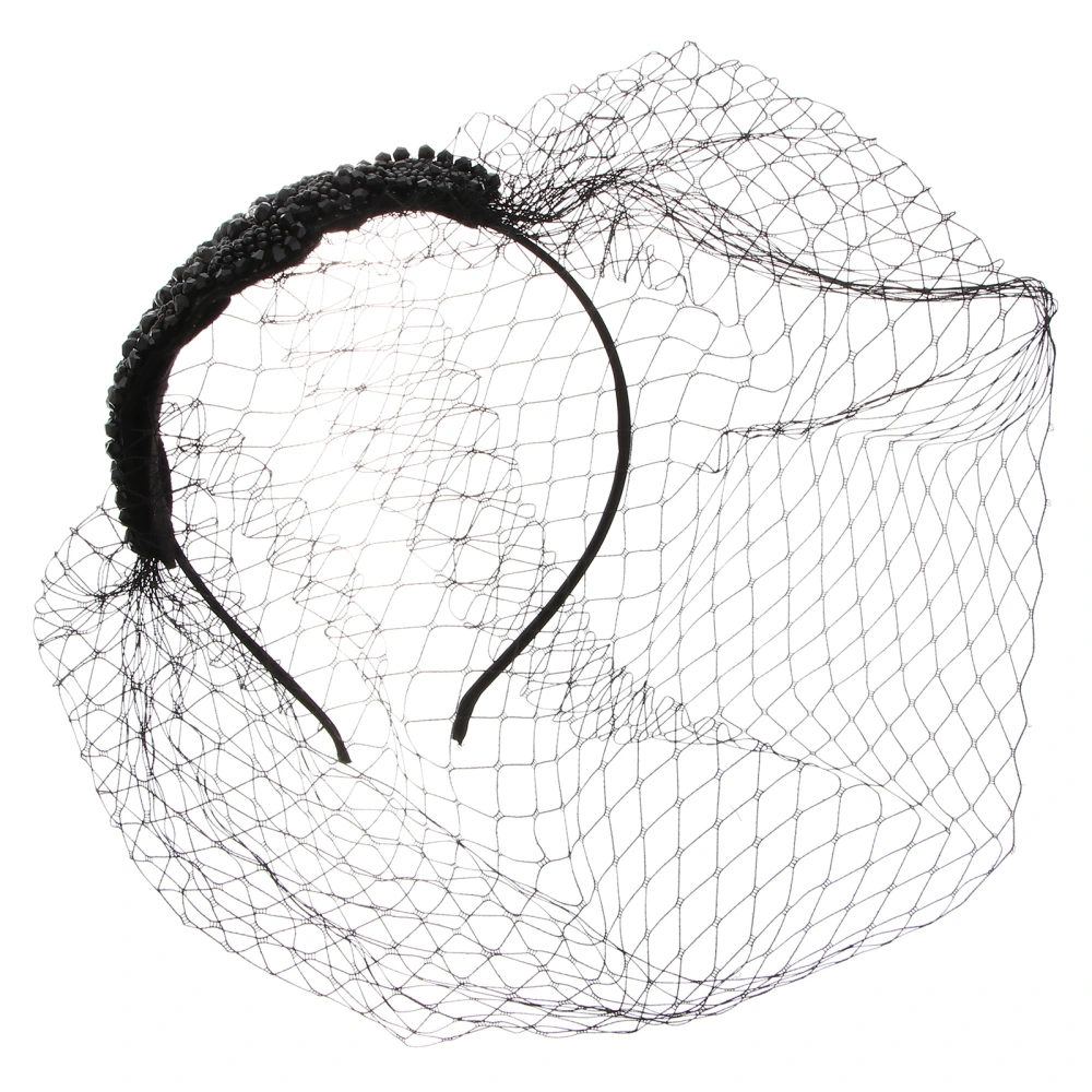 Mesh Headdress Manual Diamond Decor Headwear for Lady Woman Female (Black)