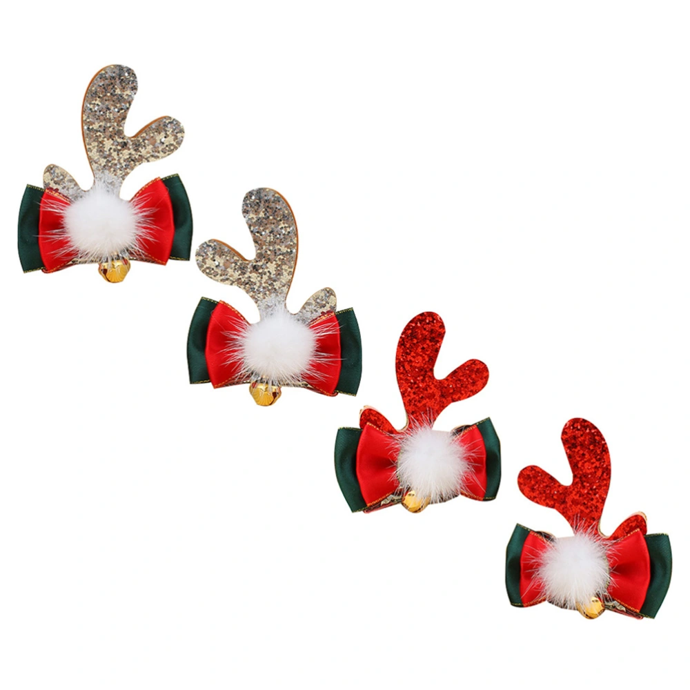 4pcs Christmas Hair Clips Cartoon Bowknot Antler Bobby Pin Xmas Hair Accessories