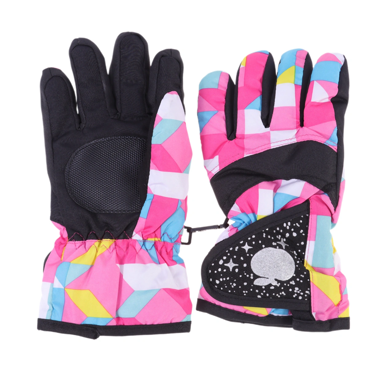 Pattern Splicing Children Sports Gloves Warm Waterproof Thicken Mitts for Mountain Climbing Hiking Gloves Ski Riding Outdoor Activities Size M