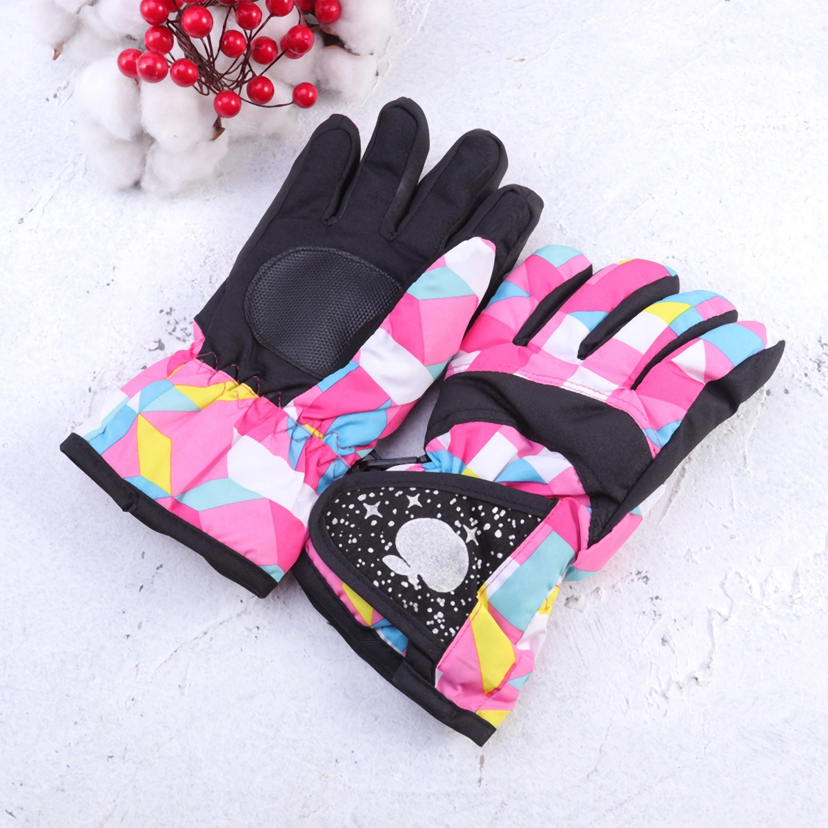 Pattern Splicing Children Sports Gloves Warm Waterproof Thicken Mitts for Mountain Climbing Hiking Gloves Ski Riding Outdoor Activities Size M