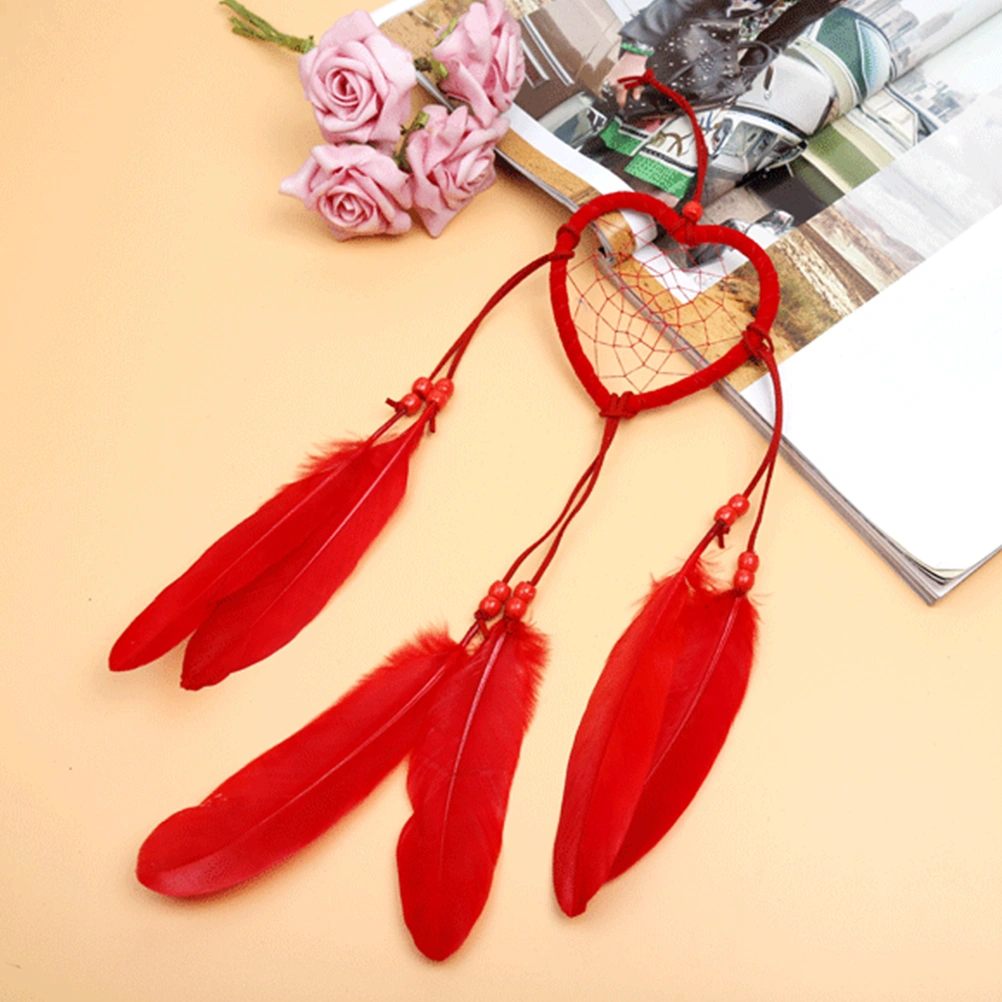 Wall Hanging Dreamcatcher Feathers Tassel Pendant Valentine's Day Gifts Wedding Party Decor (Red)