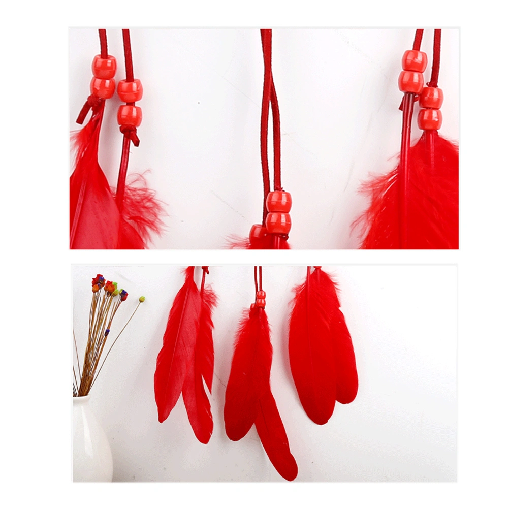 Wall Hanging Dreamcatcher Feathers Tassel Pendant Valentine's Day Gifts Wedding Party Decor (Red)