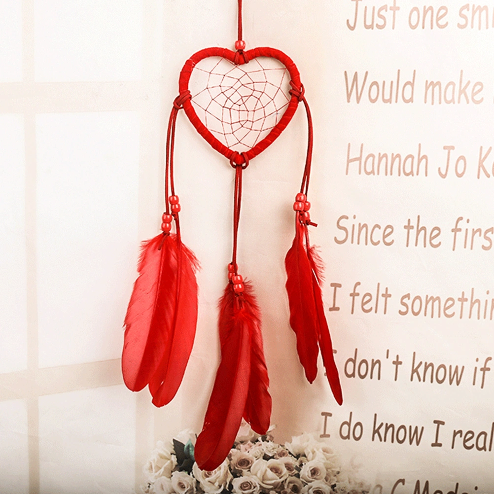 Wall Hanging Dreamcatcher Feathers Tassel Pendant Valentine's Day Gifts Wedding Party Decor (Red)