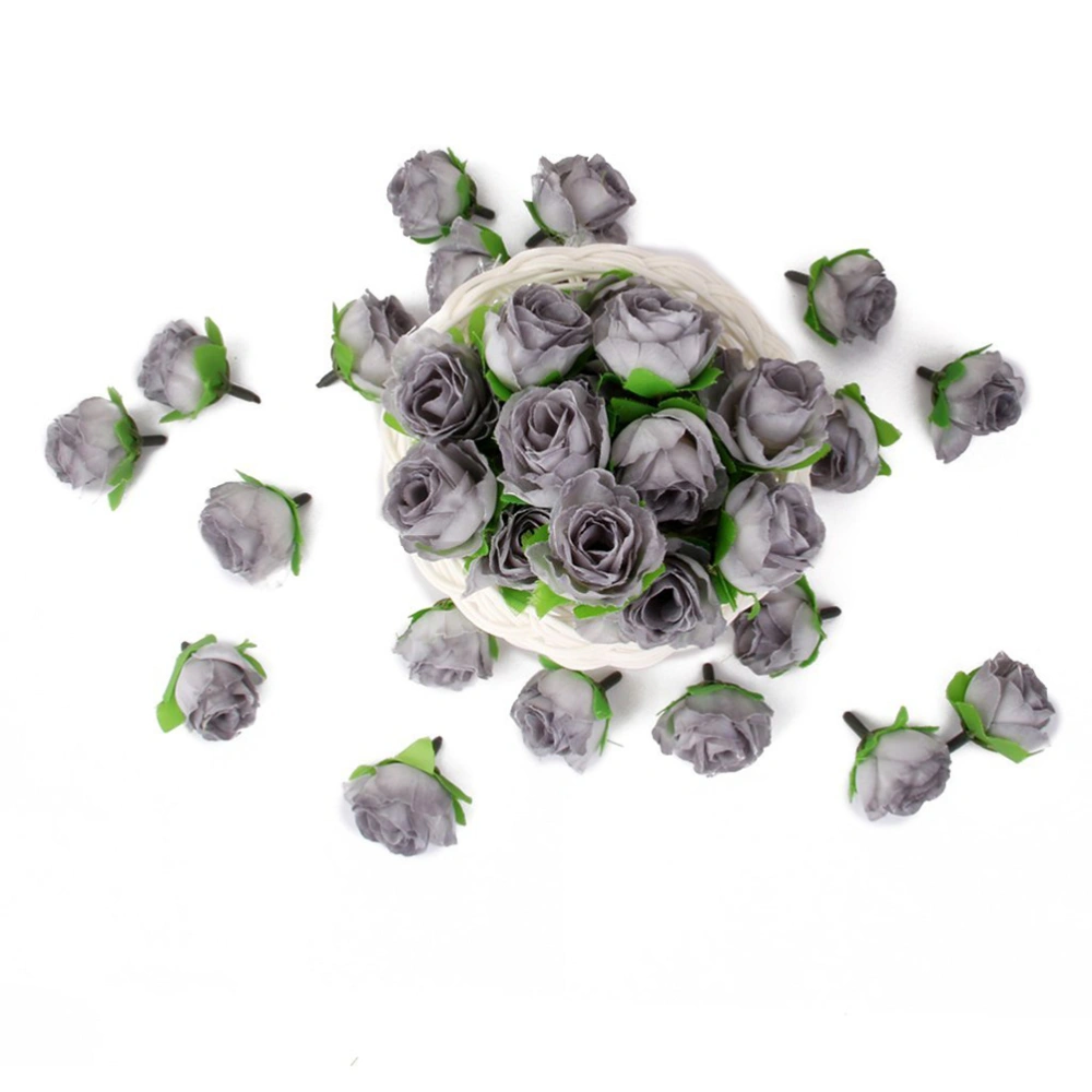 50pcs 3cm Artificial Roses Flower Heads Wedding Decoration (Grey)