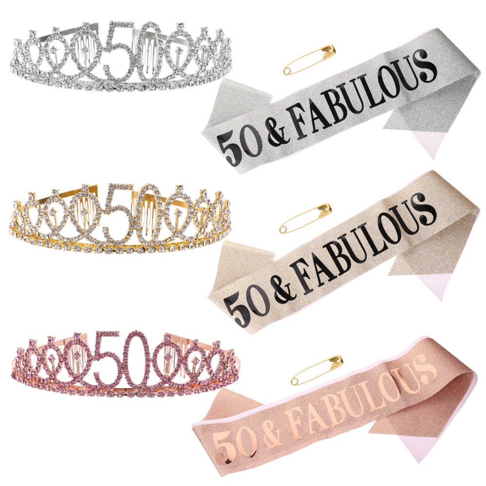 2pcs Crown Hair and Birthday Party Letter Printing Sash Etiquette Belt