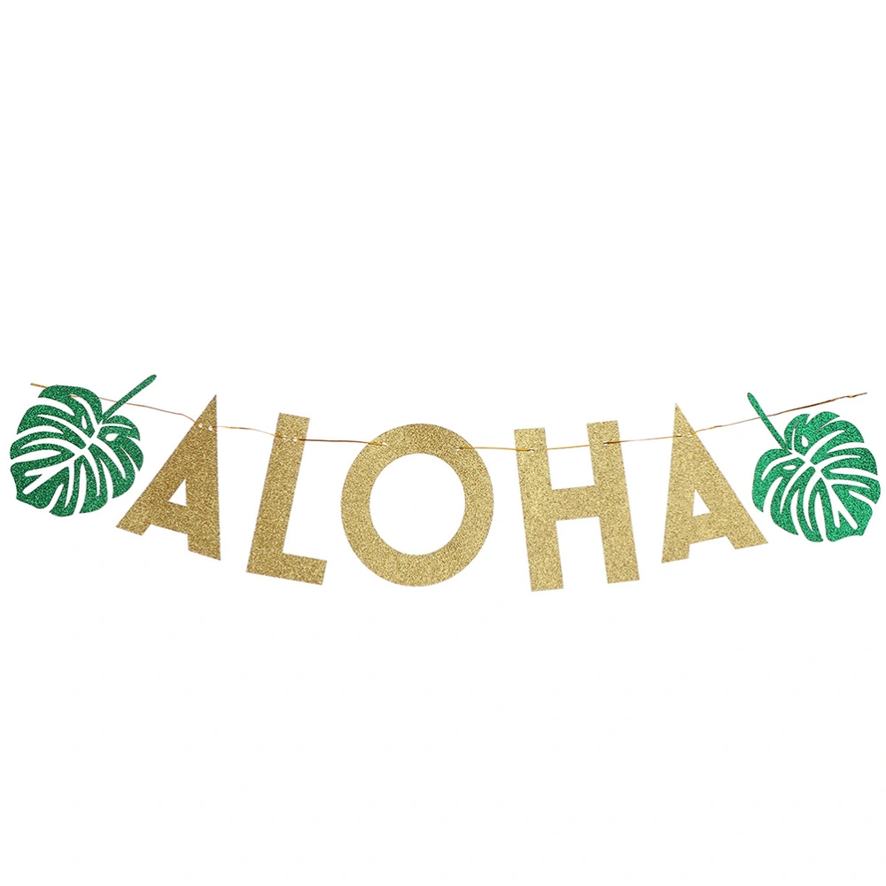 Glitter ALOHA Bunting Banner Hawaiian Garland Tropical Theme Party Favors Supplies Decoration (ALOHA and Leaves)