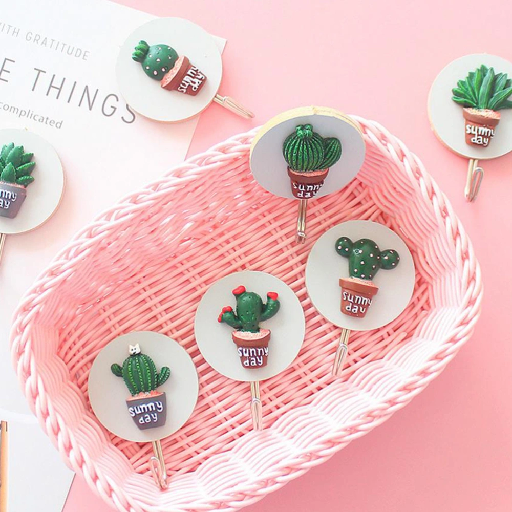 5Pcs Cactus Shaped Hooks Self-Adhesive Hooks Wall-Mounted Storage Rack Punch-Free Wall Hanger Random Style