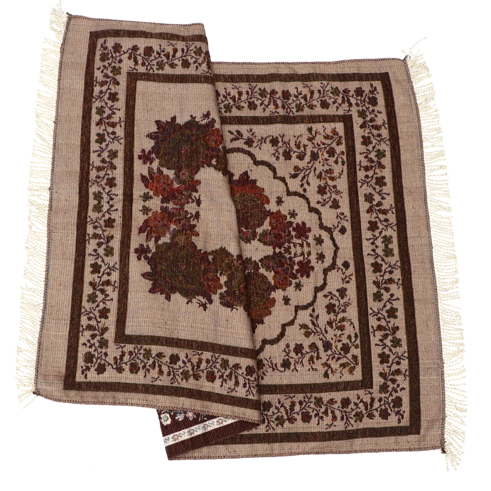 Floral Pattern Prayer Mat Imitation Cashmere Muslim Prayer Rug Carpet for Living Room Bedroom Hall (Dark Brown)